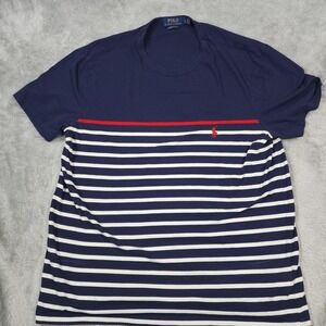 Polo‎ Ralph Lauren Shirt Mens Large Navy Blue White Striped Custom Slim Fit Tee